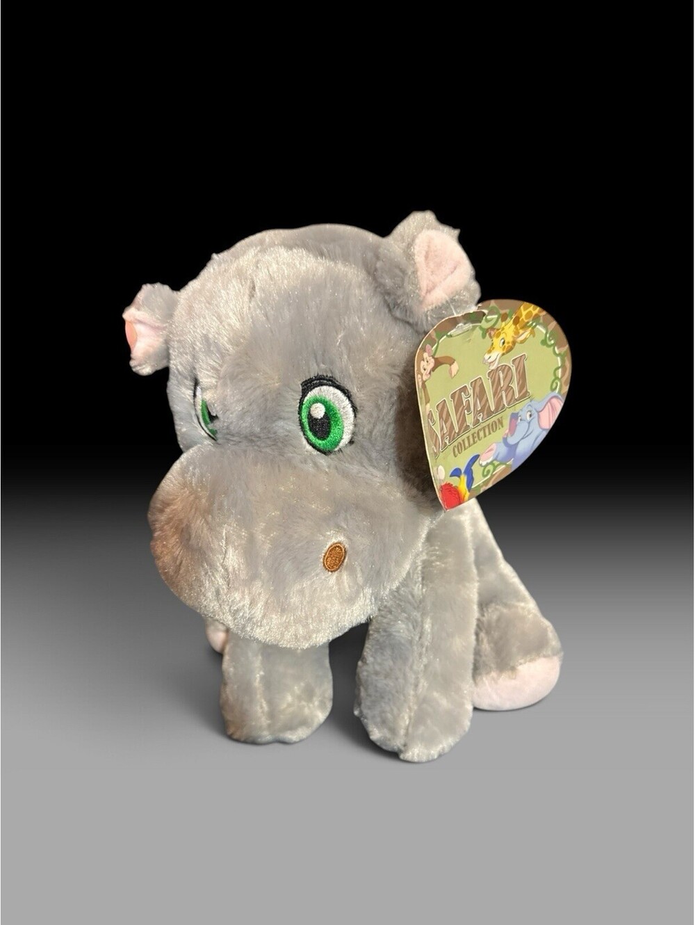 KellyToy HIPPO Gray Pink Feet Inner Ears Green Sewn Eyes 10” Plush Cute Soft Toy